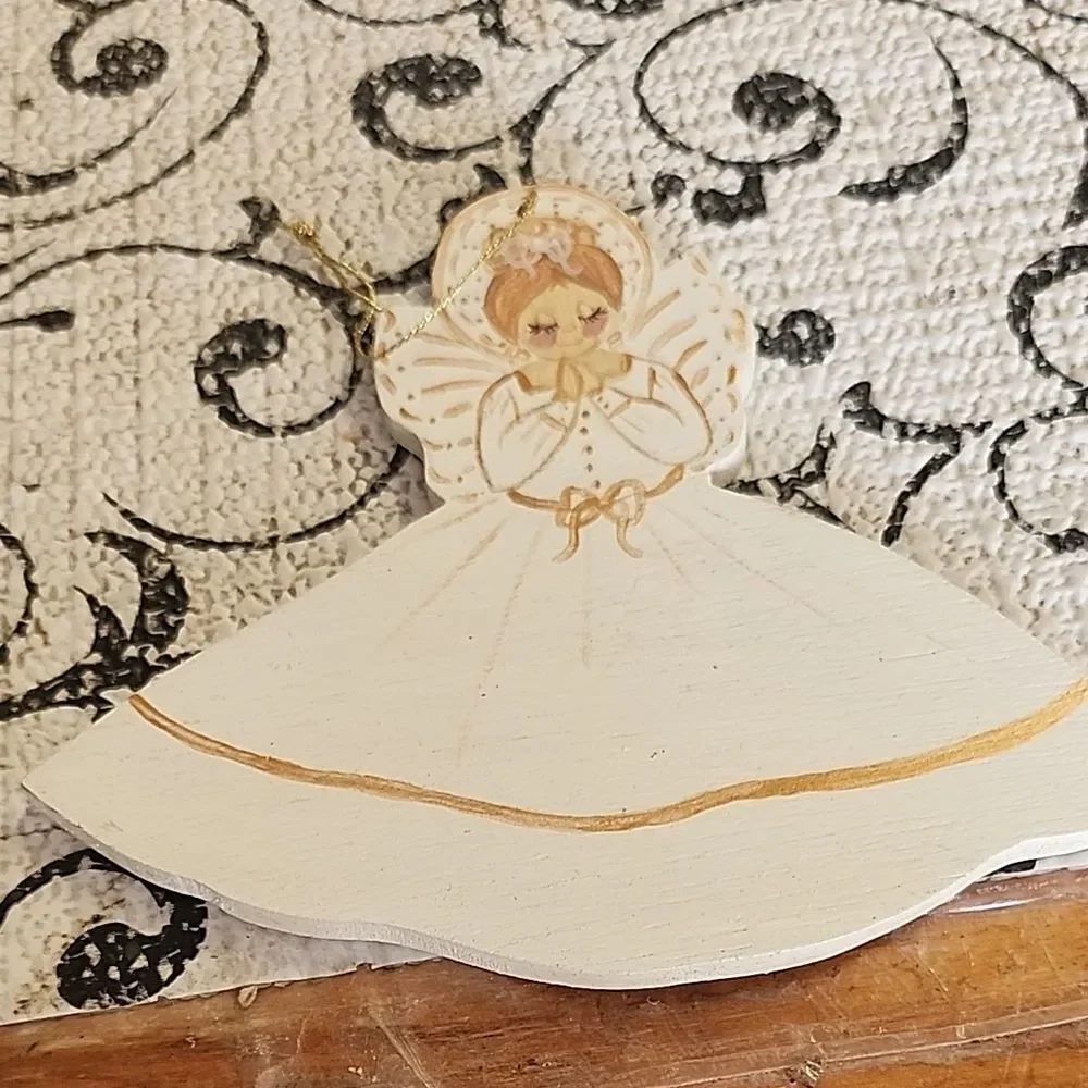 White and Gold Wooden Angel Ornament